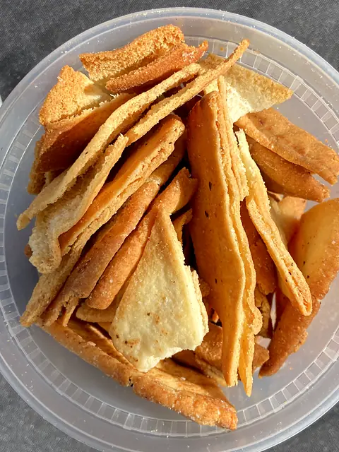 A tub of Obour pita chips, seen from above